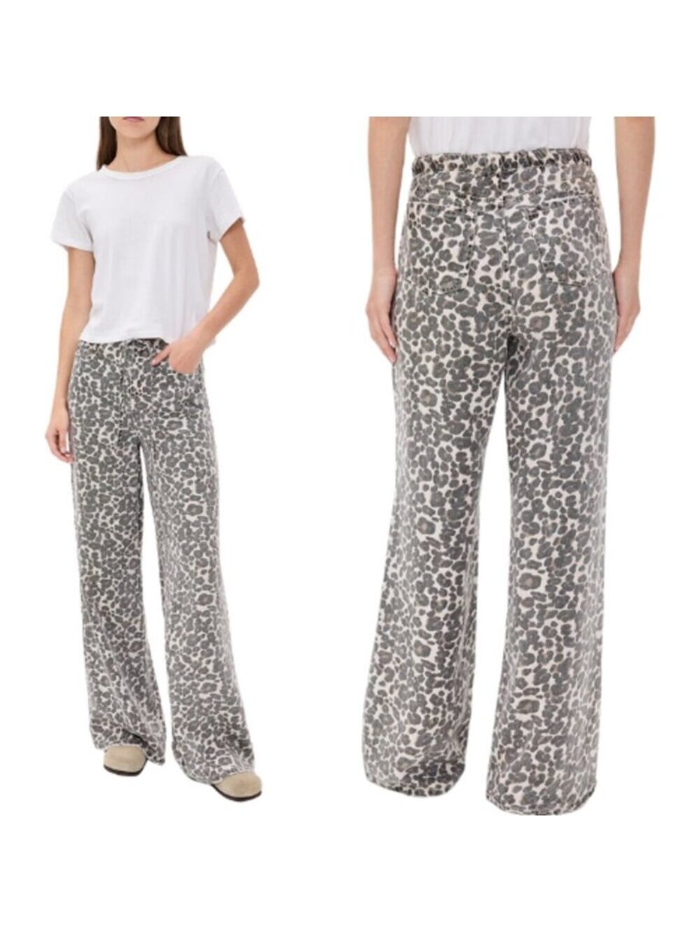 NEW Splendid Lounge Leopard Wide Leg Lounge Denim Jeans Gray White Size: Large - Picture 6 of 6